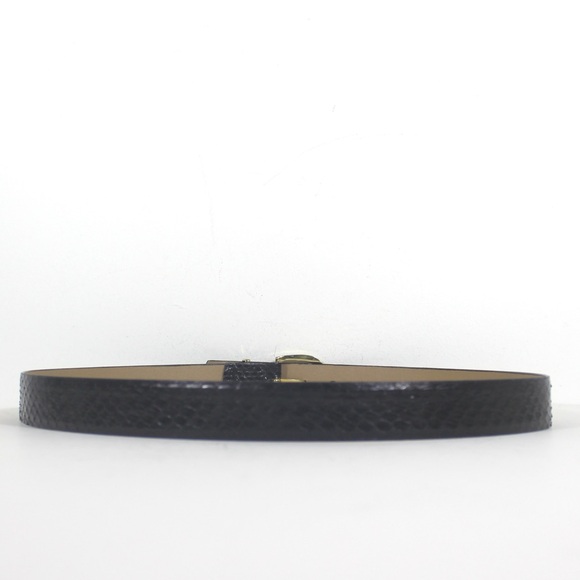 Vintage Black Genuine Snake Skin Reptile Leather Belt with Gold Tone Buckle - Picture 4 of 8
